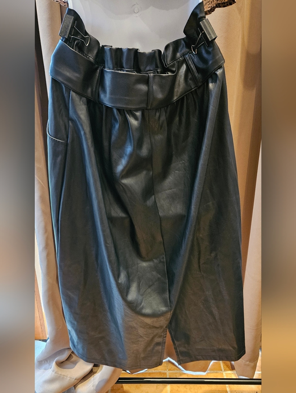 NWT Time and Tru Black Faux Leather Midi Skirt with Tie Belt - Picture 2 of 5